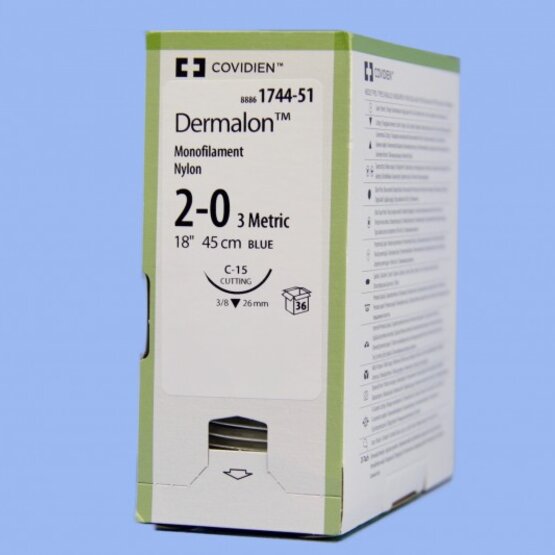 Dermalon 2/0 26mm 3/8 45cm bleu- 1744-51