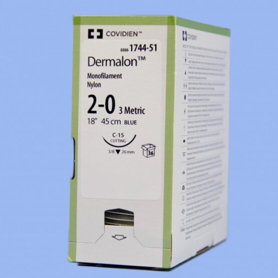 Dermalon 2/0 26mm 3/8 45cm blauw- 1744-51