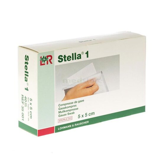 Compresses de gaze stérile , Stella  1   5 X 5cm  8pl  / 40 pièces- 35001