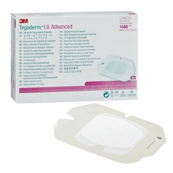 Tegaderm™ I.V. Advanced Transparant Filmverband, 1688, 10 cm x 12 cm, 50 stuks/doos- 1688