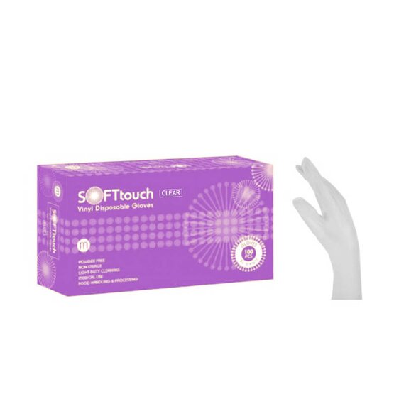 Vinyl Soft Touch powder free Examination Gloves Clear Large (100p)- 110068L