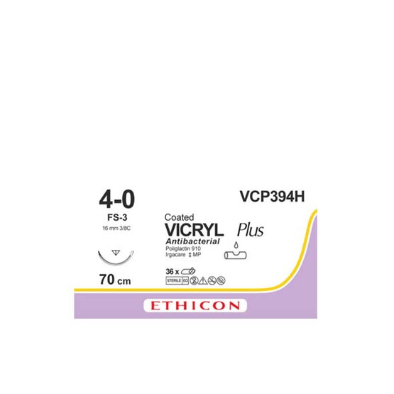 Vicryl Plus 4/0, violet , 16mm aiguille (FS-3),  75cm (l) fil / 36 pièces- VCP394H