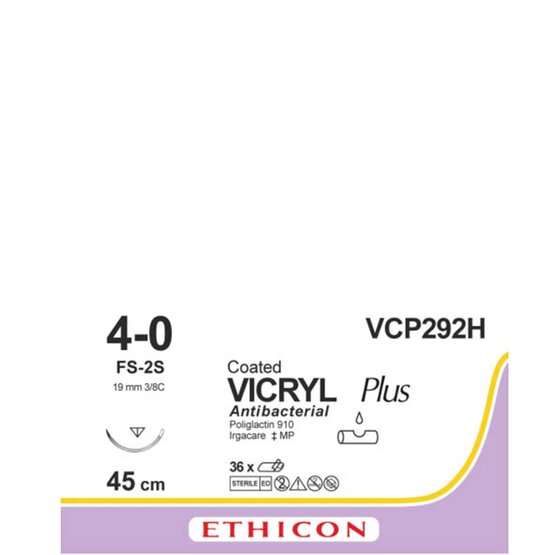 Vicryl PLUS 4/0, incolore , 19mm aiguille (FS-2),  45cm (l) fil / 36 pièces- VCP292H