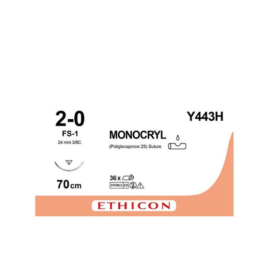 Monocryl 2/0, ongekleurd,  24mm naald (FS-1), 70cm (l) draad  / 36 stuks- Y443H