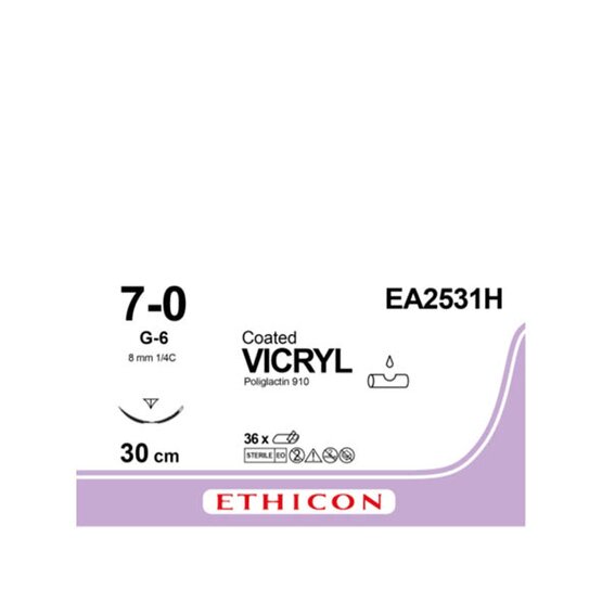 Vicryl 7/0, violet, 8mm aiguille (G-6),  30cm (l) fil- EA2531H