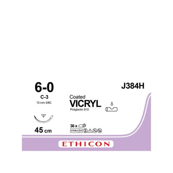 Vicryl 6/0, violet ,13mm aiguille (C-3), 45cm (l) fil- J384H