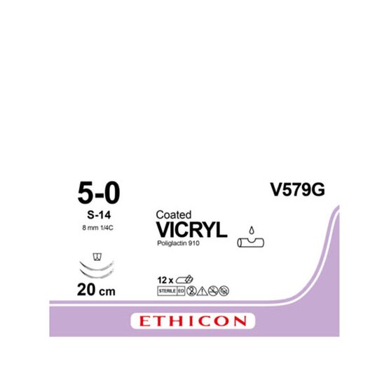 Vicryl 5/0, violet , 8mm aiguille (S-14),  20cm (l) fil- J579G