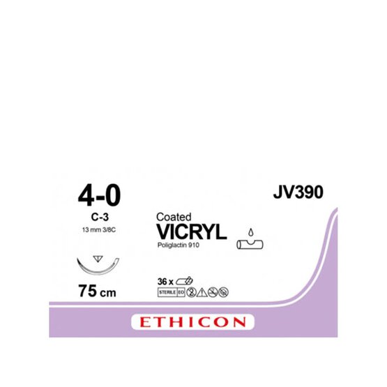 Vicryl 4/0, violet ,13mm aiguille (C-3),  75cm (l) fil- JV390