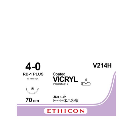 Vicryl 4/0, incolore, 17mm aiguille (RB-1 PLUS),  70cm (l) fil- V214H