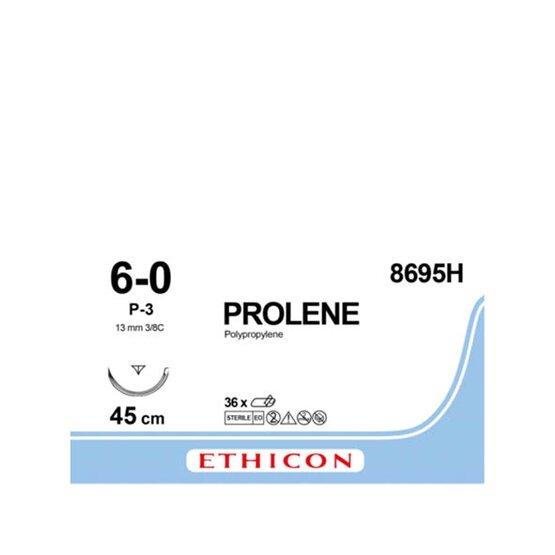 Prolene 6/0, bleu,  13mm aiguille (P-3), 45cm (l) fil- 8695H