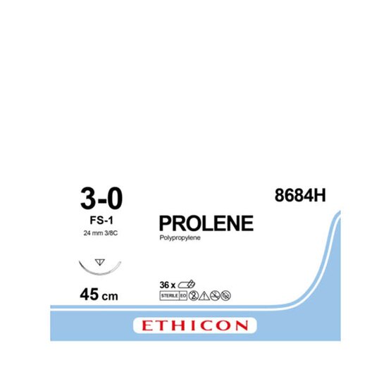 Prolene 3/0, bleu,  13mm aiguille (P-3), 45cm  (l) fil- 8684H