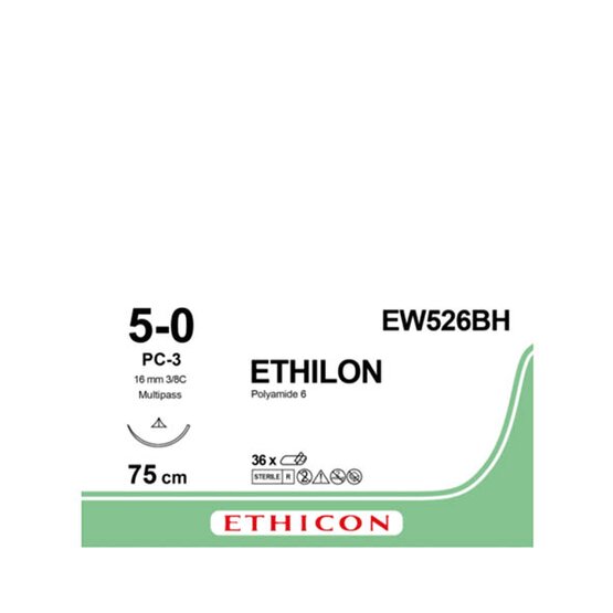 Ethilon 5/0, noir,16mm aiguille (PC-3), 75cm (l) fil- EW526BH
