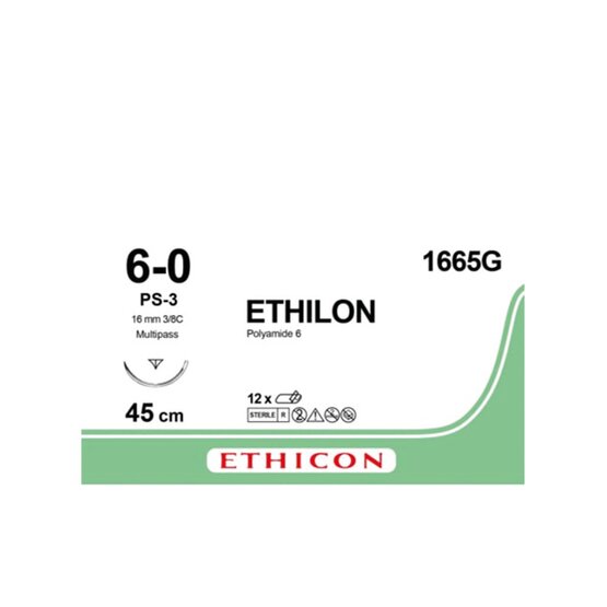 Ethilon 6/0, zwart,  16mm naald ( PS-3), 45cm  (l) draad / 12 stuks- 1665G