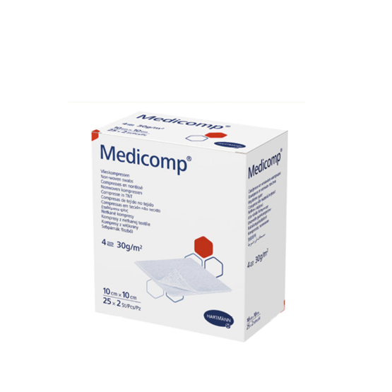 Medicomp  Compresses non-woven 10x10cm 4l.st. / 25 x 2 pièces- 411064