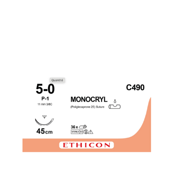 Monocryl 5/0 incoloré 45 cm 11mm- C490