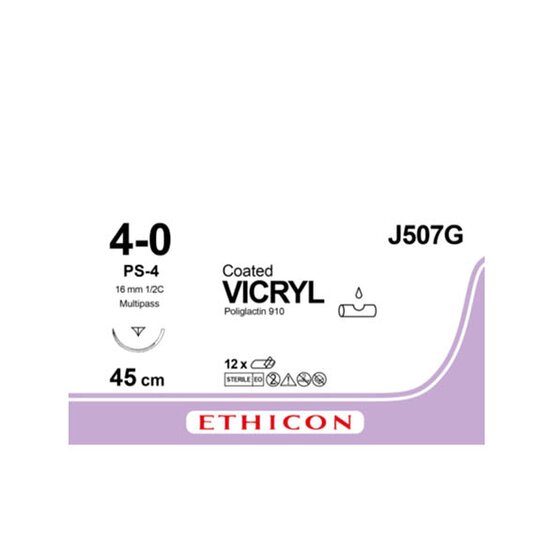 Vicryl  4/0, ongekleurd,  16mm naald (PS-4 ),  45cm  (l) draad / 12 stuks- J507G