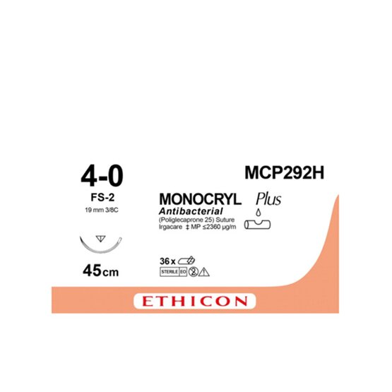Monocryl Plus 4/0, undyed,  19mm needle ( FS-2), 45cm (l)  / 36 pieces- MCP292H