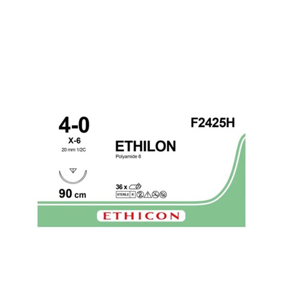 Ethilon 4/0, zwart,  20mm naald ( X-6), 90cm  (l) draad / 36 stuks- F2425H