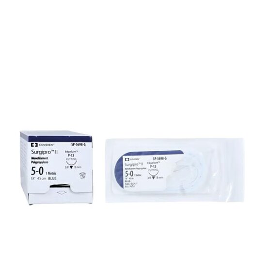 Surgipro 5/0 p naald 13 mm  -P13 , lengte draad is 45cm, kleur blauw / 12 stuks- SP-5698G