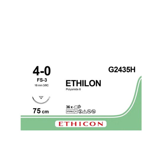 Ethilon 4/0, groen,16mm naald ( FS-3), 75cm (l) draad / 36 stuks ( vroeger F3210) - G2435H Ethilon 4/0, groen,16mm naald ( FS-3), 75cm (l) draad / 36 stuks ( vroeger F3210)- G2435H