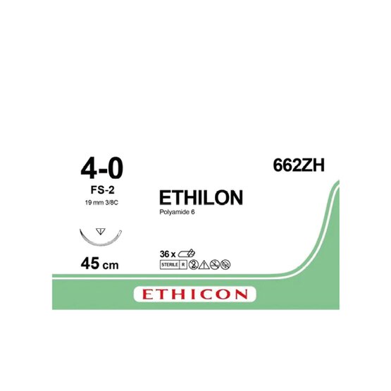 Ethilon 4/0, noir, 19mm aiguille (FS-2), 45cm (l) fil- 662ZH